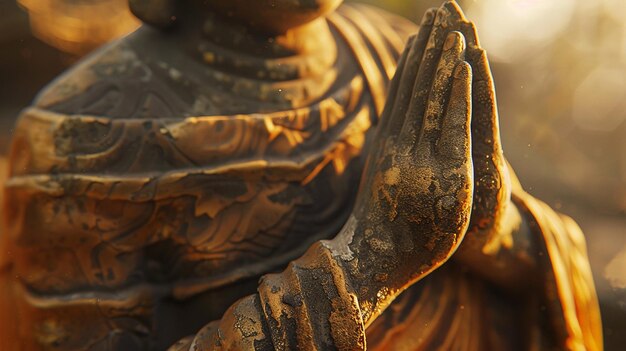 Poste en gros plan Statue de Bouddha serein avec les mains croisées