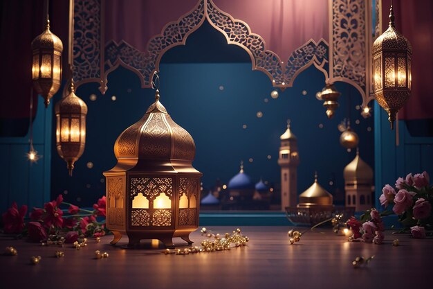 Poste ou invitation du Ramadan Kareem avec un fond islamique