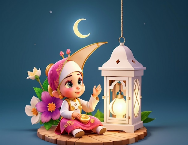 Poste de joyeux Eid al-Fitr avec une moon et une étoile à l'arrière-plan d'une mosquée à l'intérieur d'une belle boule de cristal
