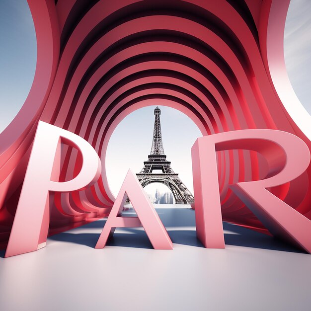 Photo poste de paris france rendu en 3d avec le texte paris dans le style de la conception graphique 3d