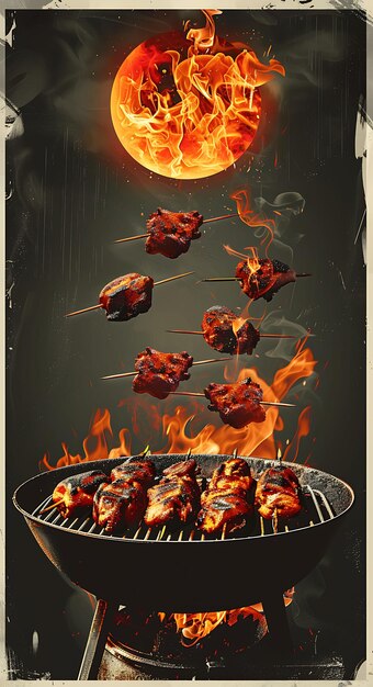 Photo poste de plat de poulet tandoori avec four tandoor et illustration de grillade c nourriture boisson arômes indiens