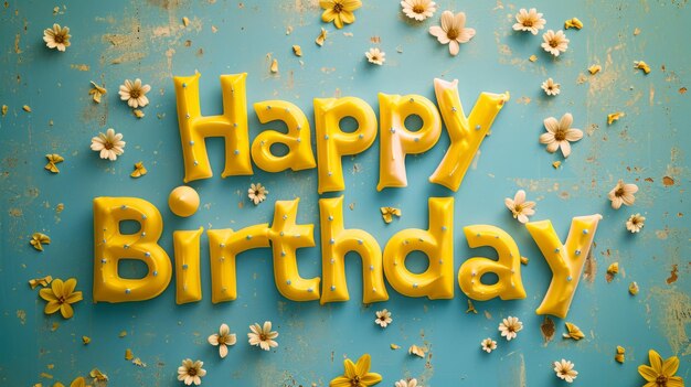 Photo poster artistique horizontal créatif du concept happy birthday jaune