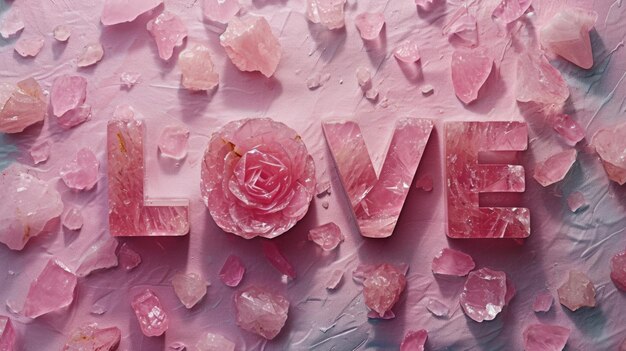 Photo poster artistique horizontal créatif du concept rose quartz crystal love