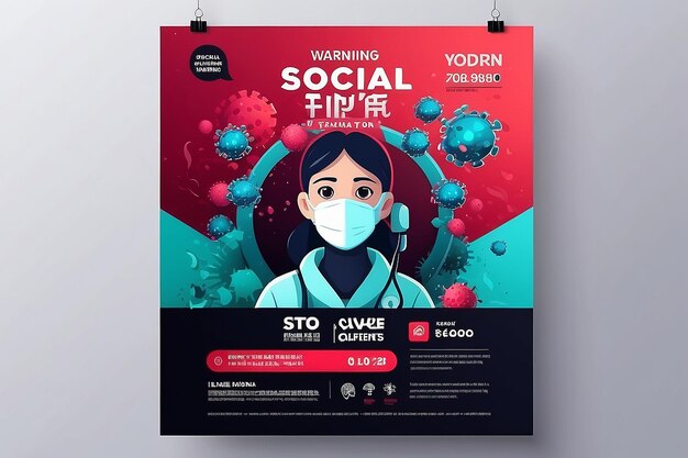 Photo poster de la campagne contre le coronavirus pour la conception d'un modèle de message sur les médias sociaux avertissement contre le virus conception de modèles de message carré sur les réseaux sociaux