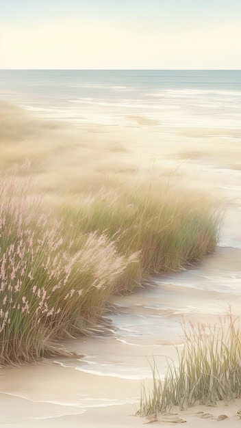 Poster Cottongrass Une plage tranquille au coucher du soleil