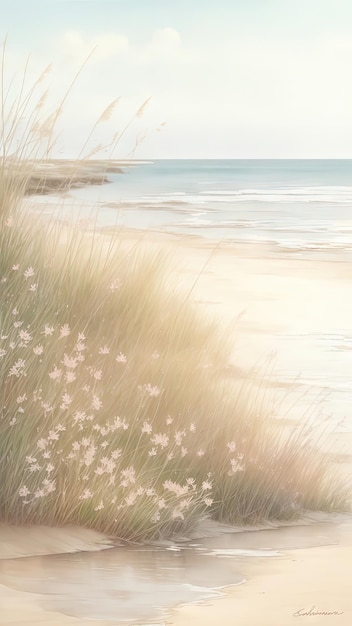 Poster Cottongrass Une plage tranquille au coucher du soleil