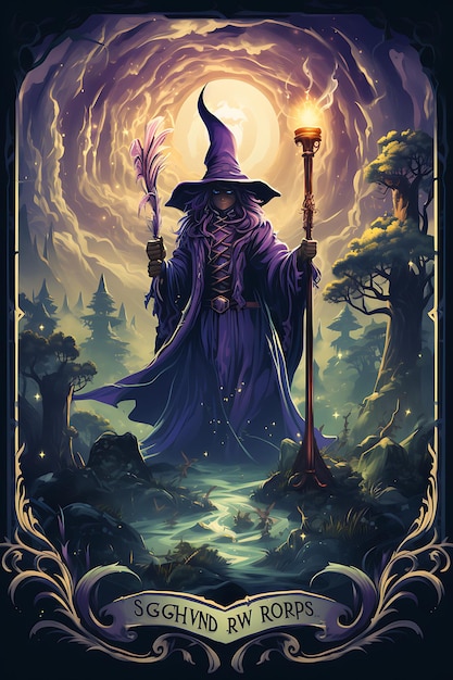 Poster de la marmotte dans une robe de sorcier et tenant une baguette magique Mystica 2D Flat Design Illustration