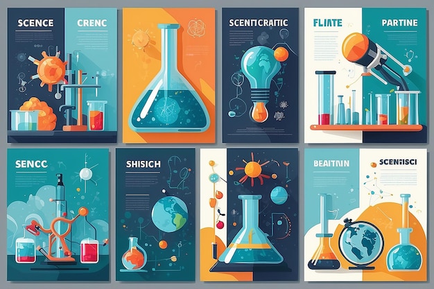 Photo posters scientifiques affichant divers concepts scientifiques illustration vectorielle dans un style plat