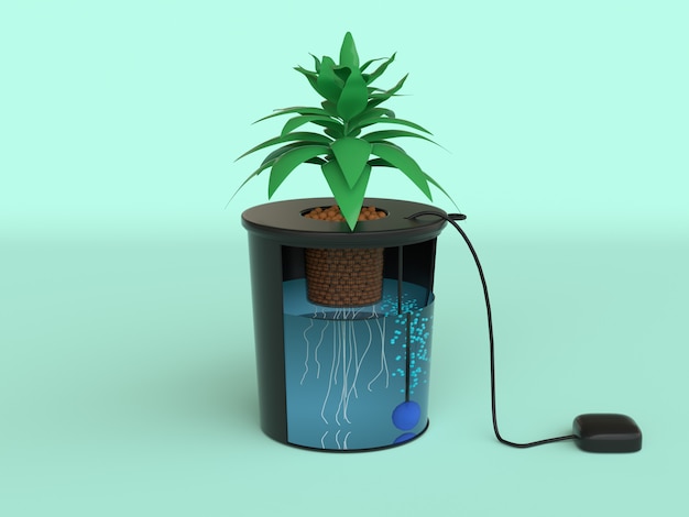 pot d'arbre noir plan de scène vert système hydroponique rendu 3d