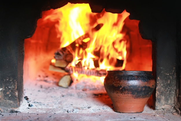 Pot au four avec de la nourriture la fourchette du four