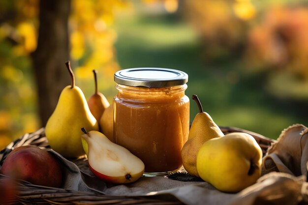 Un pot de beurre de poire maison aux poires mûres