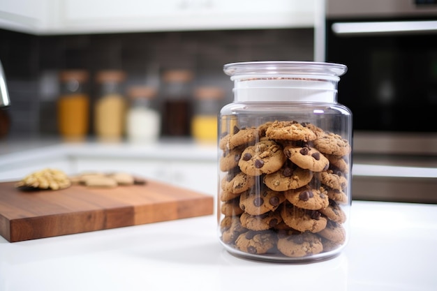 Pot à biscuits plein sur un comptoir de cuisine