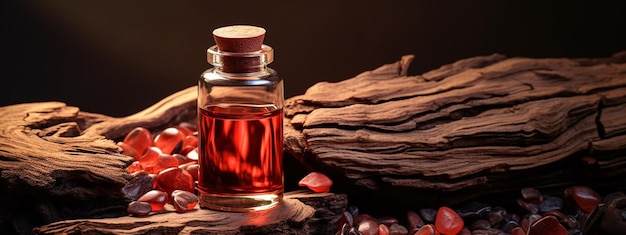 Photo pot de bouteille avec extrait d'huile essentielle de bois de rose