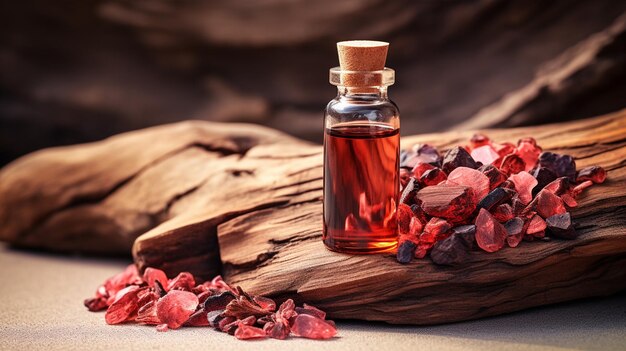 pot de bouteille avec extrait d'huile essentielle de bois de rose