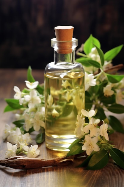 pot de bouteille avec extrait d'huile essentielle de jasmin