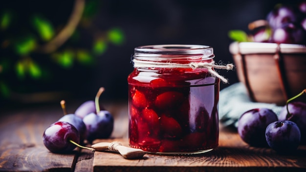 Photo un pot de cerises avec un bouquet de raisins