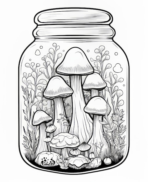 Un pot de champignons brillants Une délicieuse aventure de coloriage de dessins animés