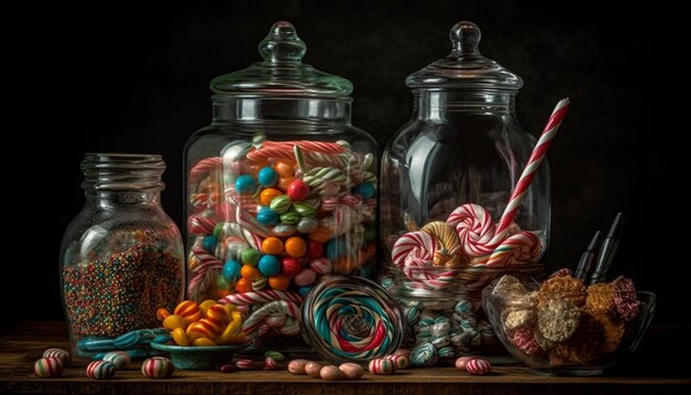 Un pot coloré de bonbons gourmands, un cadeau gourmand généré par l'IA