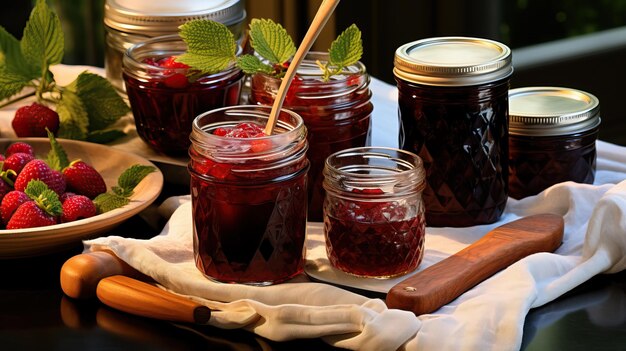 un pot de confiture est sur une table