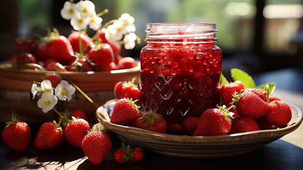 Pot de confiture de framboise ai générative