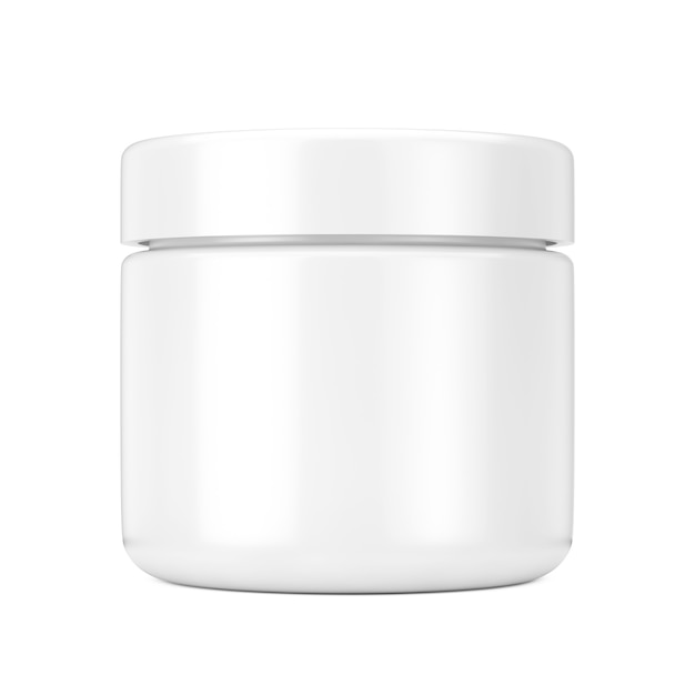 Pot cosmétique blanc avec couvercle pour maquette de crème ou de gel sur fond blanc. Rendu 3D