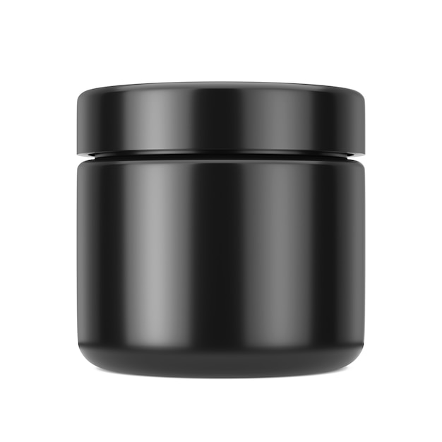 Pot cosmétique noir avec couvercle pour maquette de crème ou de gel sur fond blanc. Rendu 3D