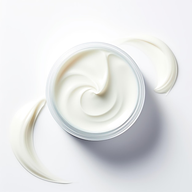 Pot de crème blanche texture fond blanc beauté sphère