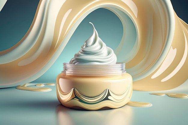 Pot de crème cosmétique magnifiquement conçu contre les vagues de crème Vitrine de produits de soins de la peau Maquette élégante pour la marque