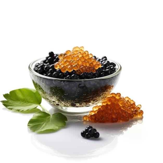 Un pot avec du caviar et de la menthe