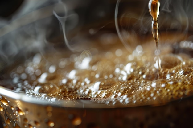 Un pot d'eau bouillante avec de la vapeur qui en sort.