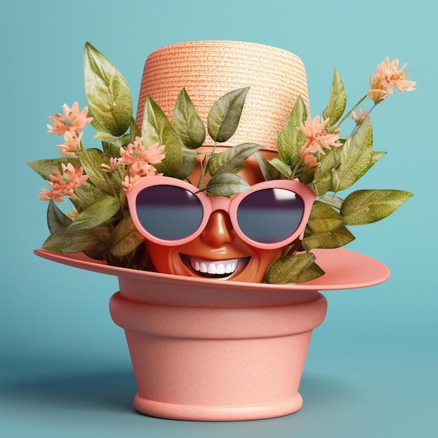 un pot de fleur avec un chapeau qui dit " lunettes ".