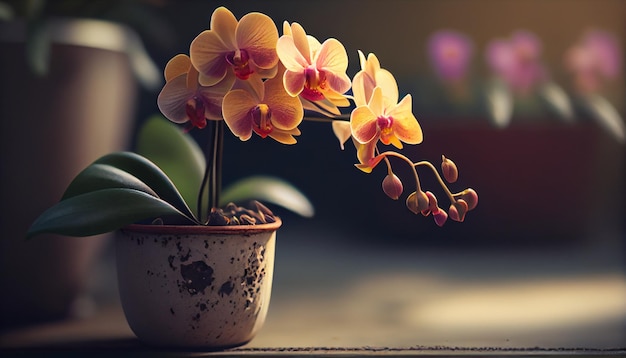 Photo un pot de fleur avec une fleur jaune au milieu