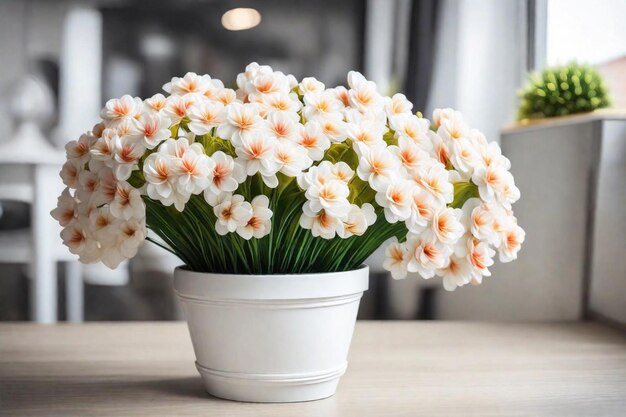 Photo un pot de fleurs blanc avec des fleurs blanches dedans