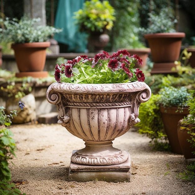 pot de fleurs dans le jardin jardin de style romain