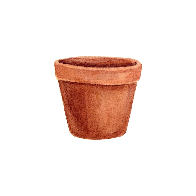 Pot de fleurs sur fond blanc Illustration aquarelle Pot en céramique marron Un article de jardin