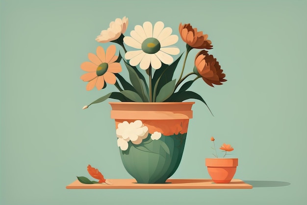 Pot de fleurs avec marguerites Illustration vectorielle dans le style rétro ai générative