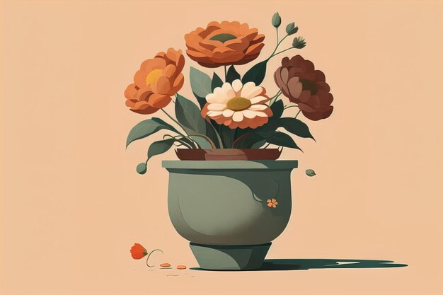 Pot de fleurs avec marguerites Illustration vectorielle dans le style rétro ai générative