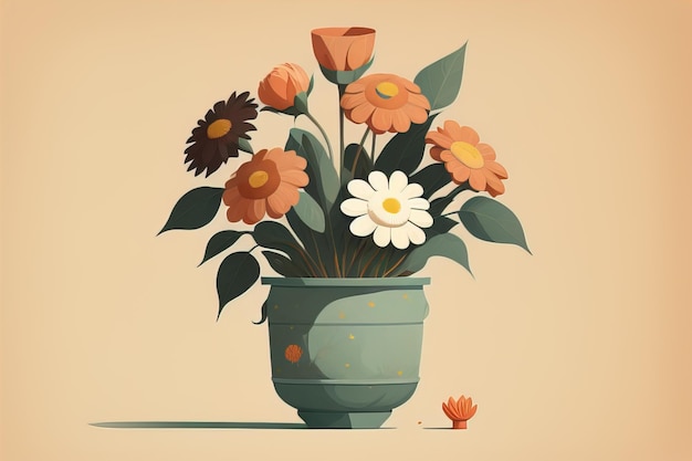 Pot de fleurs avec marguerites Illustration vectorielle dans le style rétro ai générative