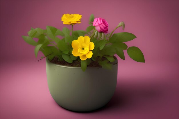 pot de fleurs rose dans le studio Shot