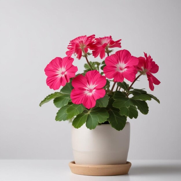 Photo un pot avec des fleurs roses dessus et un fond blanc