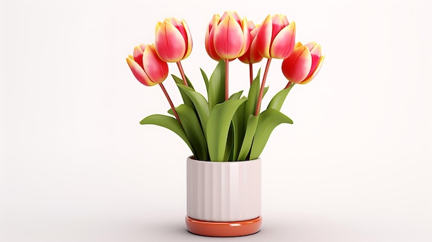 Pot de fleurs tulipe sur fond blanc