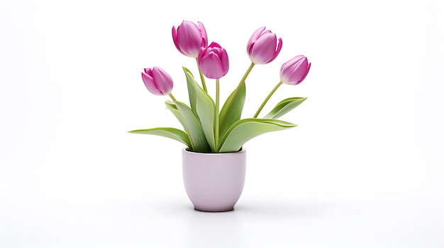 Pot de fleurs tulipe sur fond blanc