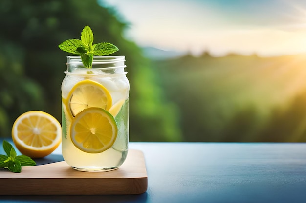 Un pot de limonade aux citrons et à la menthe sur une table