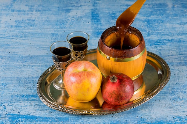 Pot De Miel Aux Pommes Rosh Hashana Fête Religieuse Hébraïque