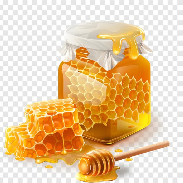 un pot de miel avec un nid d'abeille et un nid de miel
