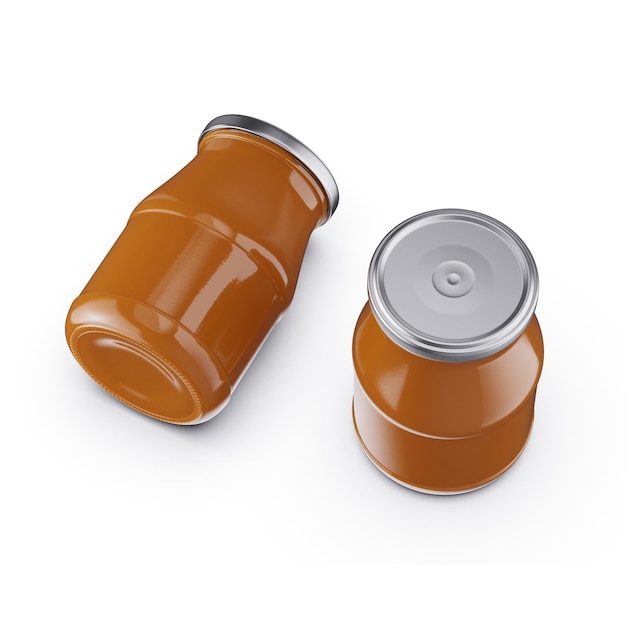 Un pot de miel et un pot de sauce sont côte à côte.