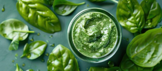 Un pot de pesto vert frais