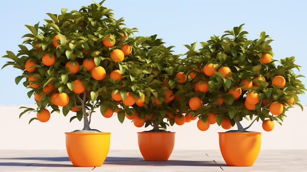 Pot de petits arbres fruitiers oranges, art généré par Ai haute résolution