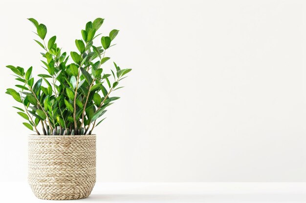 Photo pot avec une plante domestique zamioculcas sur fond blanc