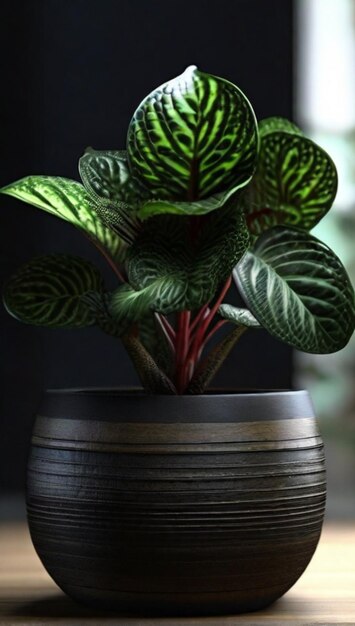 Photo un pot avec une plante qui a une feuille verte